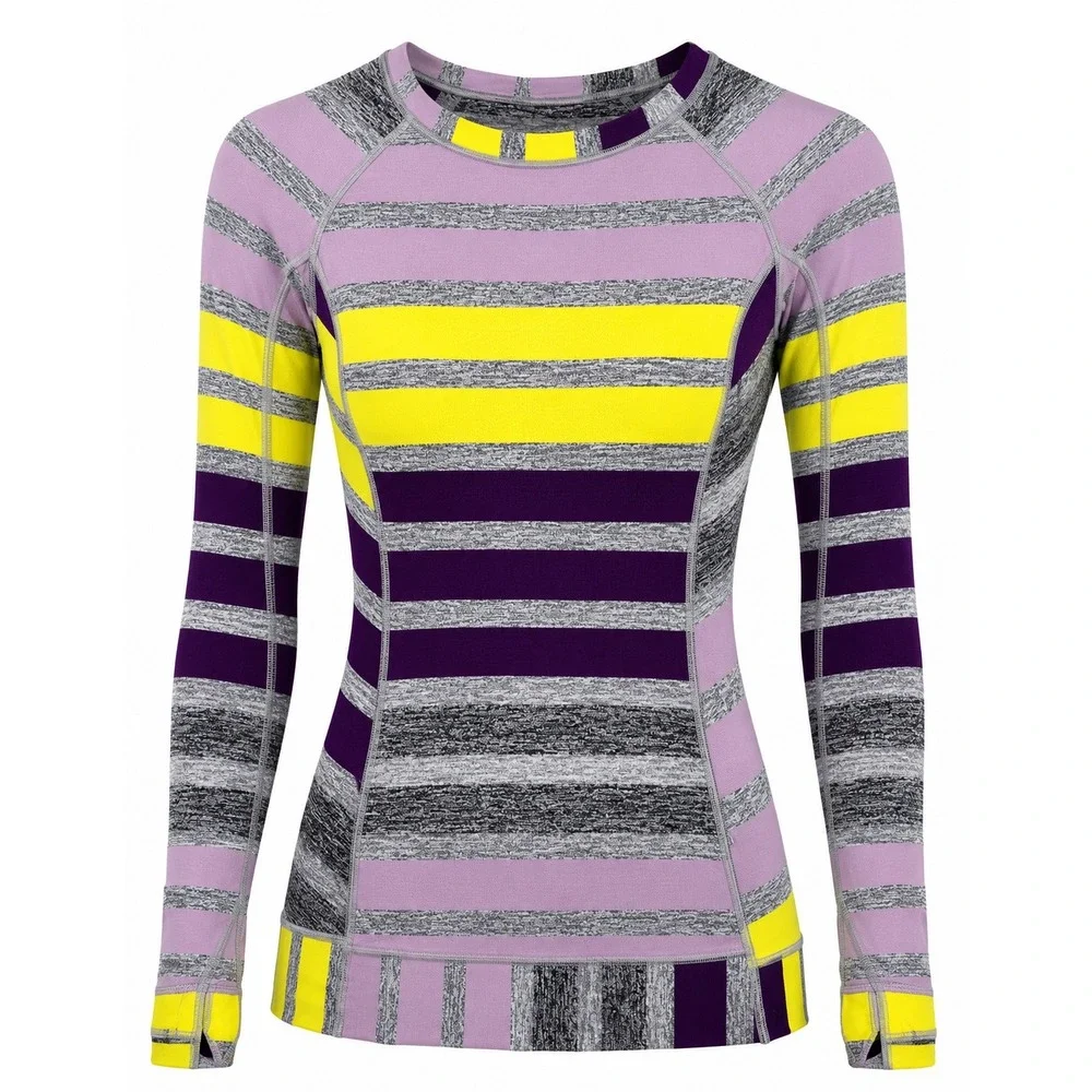 Lululemon Swiftly Tech Long Sleeve Crew Striped Purple Yellow Grey Size 2‎